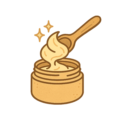 Illustration of whipped tallow balm being scooped from a jar with wooden spoon