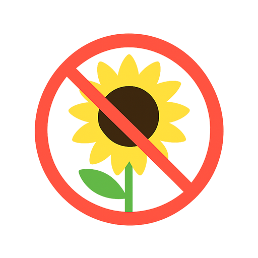 Sunflower icon with red prohibition symbol โ indicating no sunflower oil or ingredients.