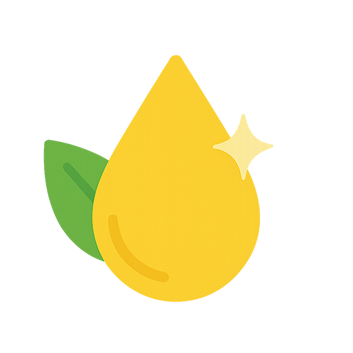 Golden oil drop with green leaves and sparkle โ representing natural, nourishing skincare oils.